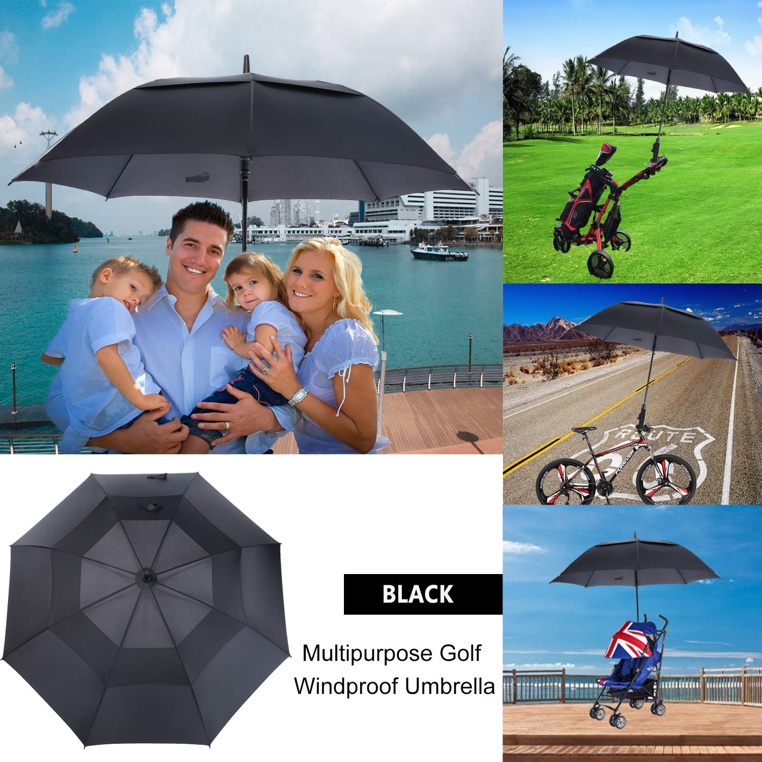 MRTLLOA Automatic Open Golf Umbrella, 62/68 Inch Extra-Large Oversized Double Canopy Vented Windproof Waterproof Stick Rain Golf Umbrellas for Men and Women