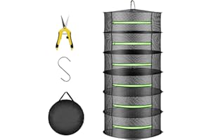 HYDGOOHO Layer 2ft Herb Drying Rack Hanging Mesh Net with Green Zippers,Bonus Hook Drying Rack Herbs for Plant Bud Seed,Herb Dry Net for Garden(6 Layer, Zipper Type)