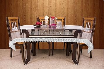 Kuber Industries PVC 6 Seater Transparent Dining Table Cover - Silver