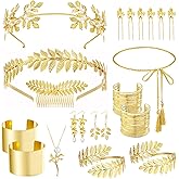 FEYIR 21 Pcs Greek Goddess Accessories for Women Leaf Crown Headband Toga Belt Leaf Arm Cuff for Halloween Cosplay Party Greek Costume Set