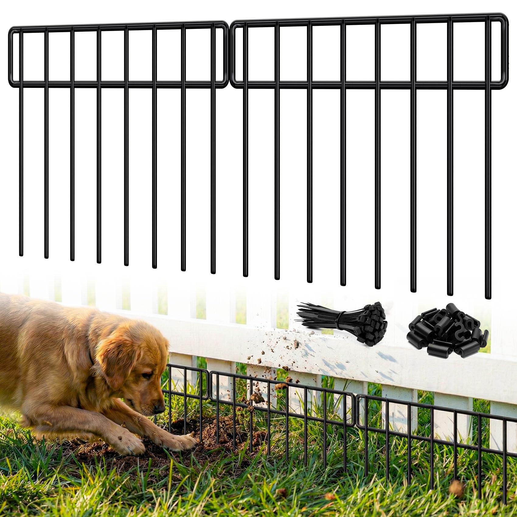 Photo 1 of 14 Panels 20Ft(L) X 13Inch(H) Garden Fence Animal Barrier - 14 Pack No Dig Fence Animal Barrier Fence Panel Metal Fencing Edging Border for Dog Rabbits and Outdoor Patio Yard Decorative Bottom Blocker