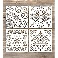 GSS Designs Pack of 4 Stencils Set (6x6 Inch) Laser Cut Painting Stencil Floor Wall Tile Fabric Wood Stencils -Reusable Template (SL-006)