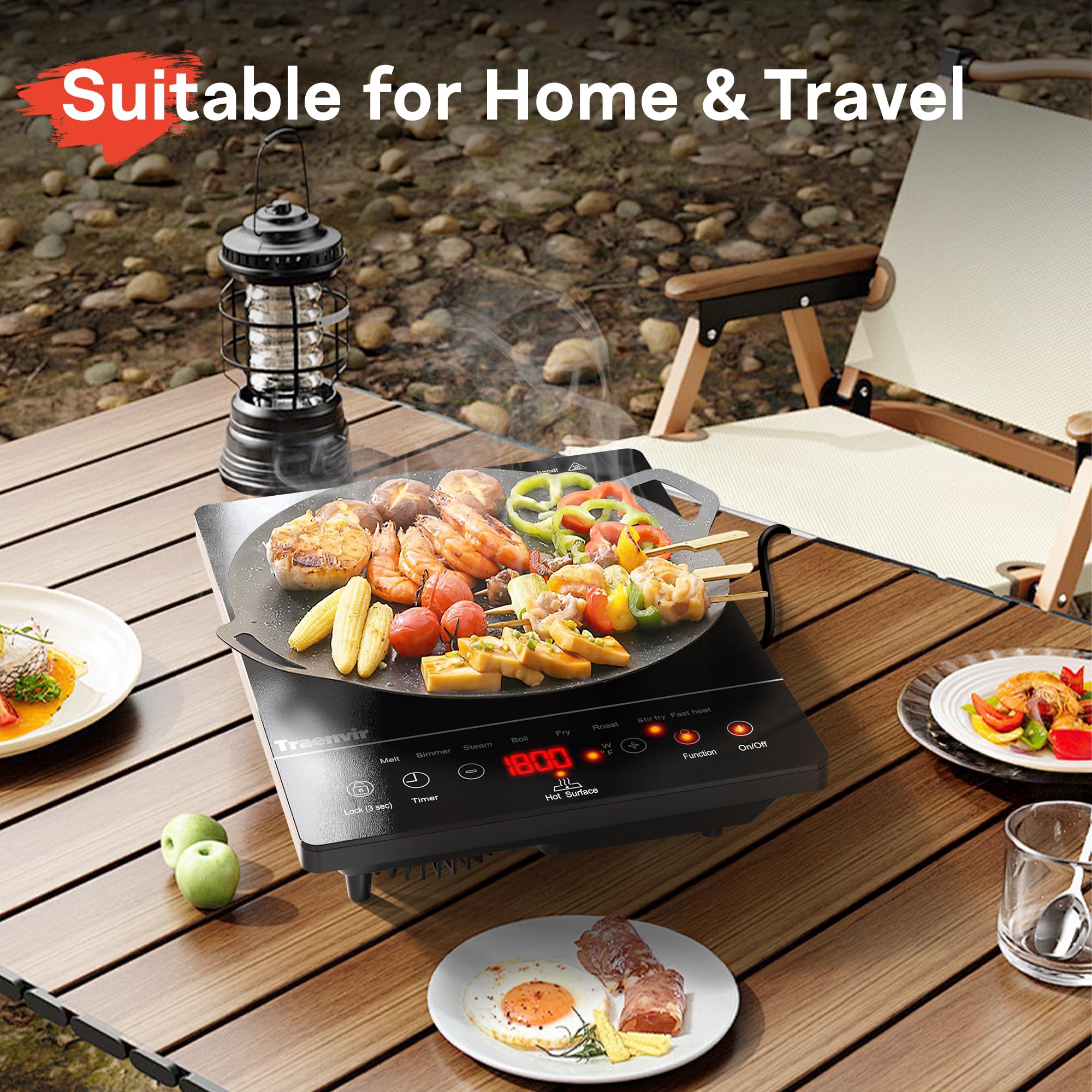 Traenvir Single Burner Electric Cooktop, Portable Electric Stove One Burner, 1800W Ceramic Cooktop with Touch Control, Child Safety Lock, 4 Hour Timer, Overheat Protection, 110V - 120V Plug in