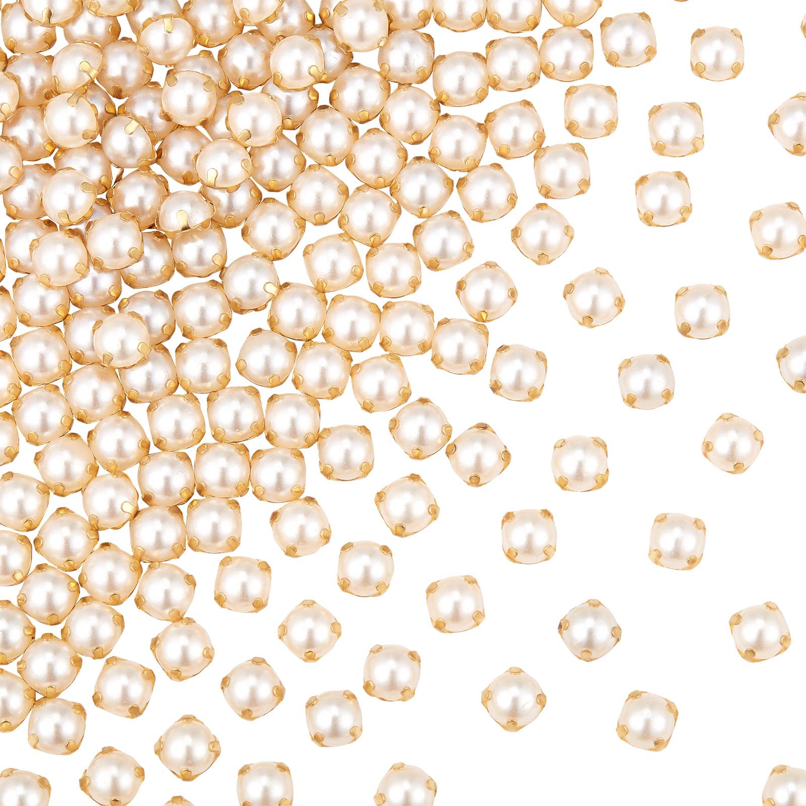 GORGECRAFT 500Pcs Sewing Pearl Beads Two Holes Sew on Pearls And Rhinestones with Gold Claw Flatback Half Round Pearl Garment Accessories for Craft Clothes (5.5MM)