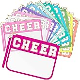 Abbylike 12 Pcs Snack Bags Clear Chenille Letter Cheer Zipper Pouch Waterproof PVC Large Travel Makeup Cosmetic Storage Organizer Bag for Mom Team Cheerleaders Teacher (Multicolor)