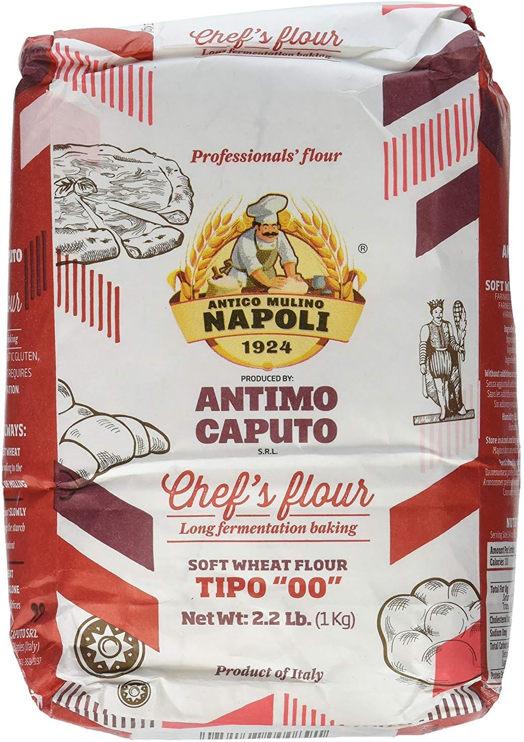 Antimo Caputo Chef's Flour 2.2 LB - Italian Double Zero 00 - Soft Wheat for Pizza Dough, Bread, & Pasta (4 Pack)