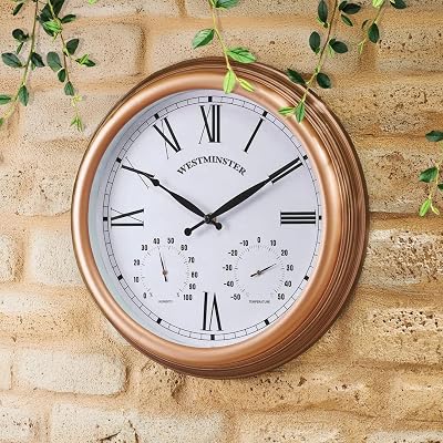HomeZone 40cm Outdoor Garden Wall Clock 3-in-1 Thermometer & Hygrometer