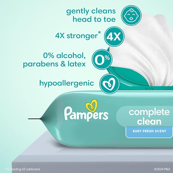 PAMPERS BABY WIPES, COMPLETE CLEAN BABY FRESH SCENTED WIPE, GENTLY CLEANS HEAD TO TOE, 72 TOTAL (1 FLIP-TOP PACKS)