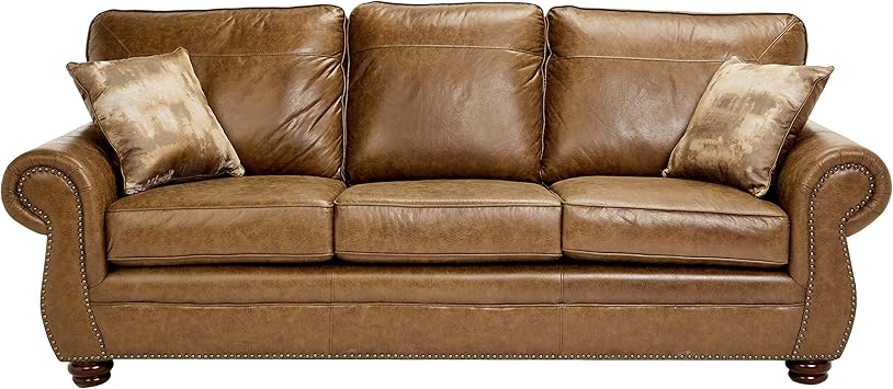 Amazon Com Sunrise Coast Amadora Faux Leather Sofa Burnt Caramel