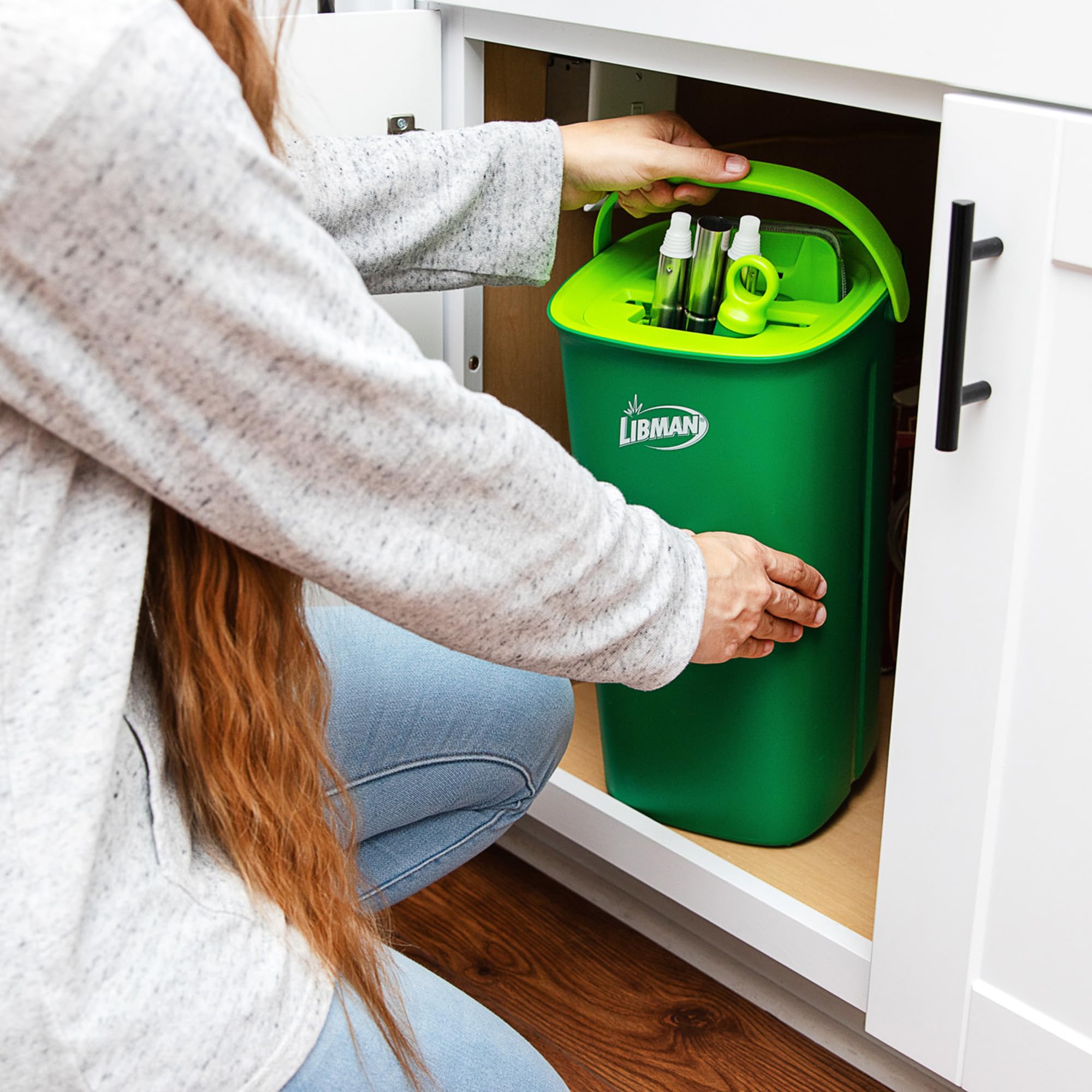 Libman Rinse \'n Wring Mop and Bucket System | Microfiber Floor Mop | Hardwood Floor Cleaner | Wet & Dry Mop | Clean & Dirty Water Chambers | Power Blades | 1 Total Microfiber Pad