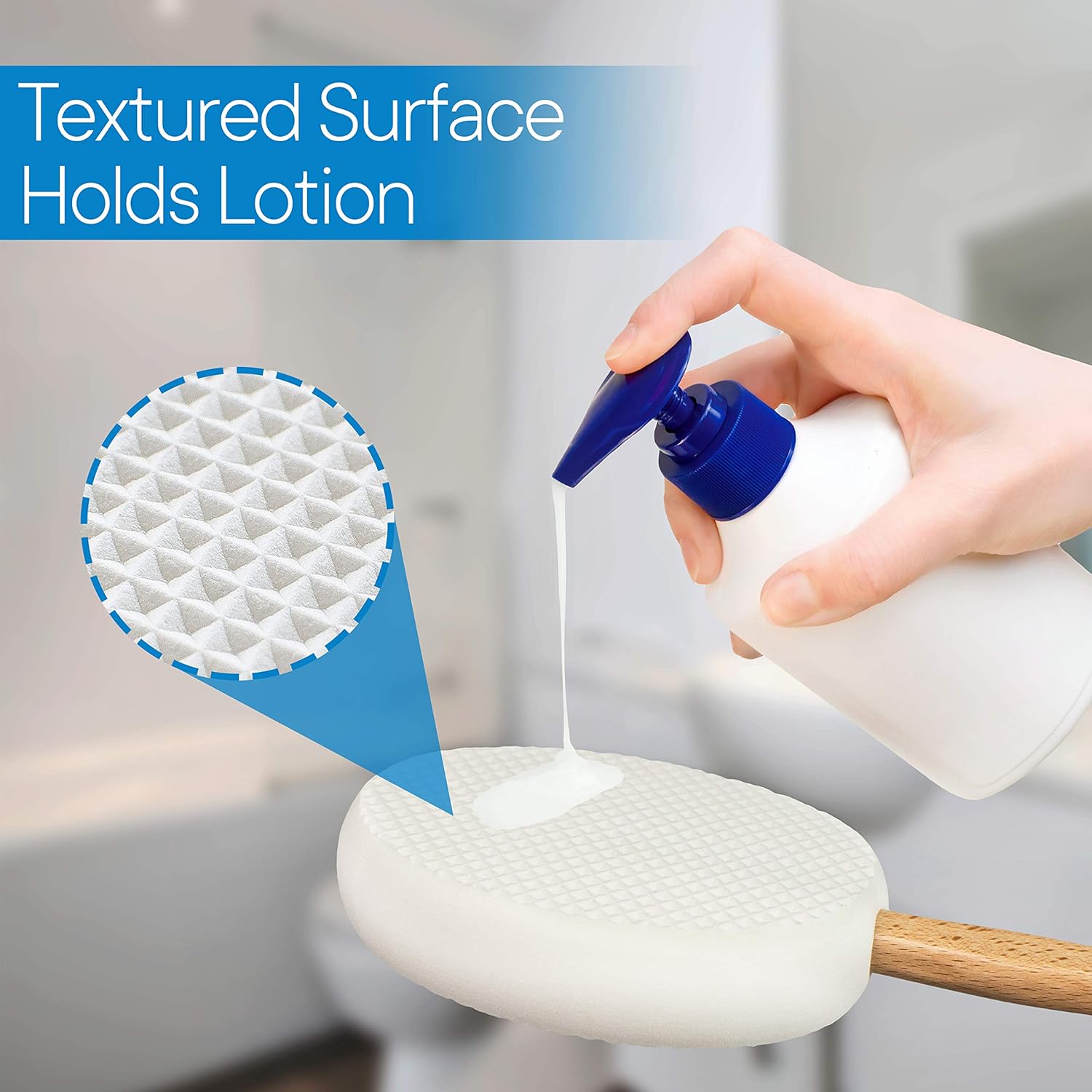 RMS 17.5" Long Lotion Applicator with 4 Pads - Long Handle for Easy Reach and Self Application of Body Wash - Shower Brush for Both Men and Women (Travel Bag Included): Health & Personal Care
