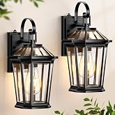 VIANIS Dusk to Dawn Outdoor Wall Lighting, Black Exterior Lighting Fixtures | Outdoor Porch Lights Wall Mount, Anti-Rust Aluminium Modern Outside Coach Lantern with Tempered Glass Shade for Garage