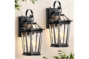 VIANIS Dusk to Dawn Outdoor Wall Lighting, Exterior Light Fixture Wall Mount for House Front Porch Light, Black Anti-Rust Aluminium Modern Outside Coach Lantern with Tempered Glass Shade for Garage