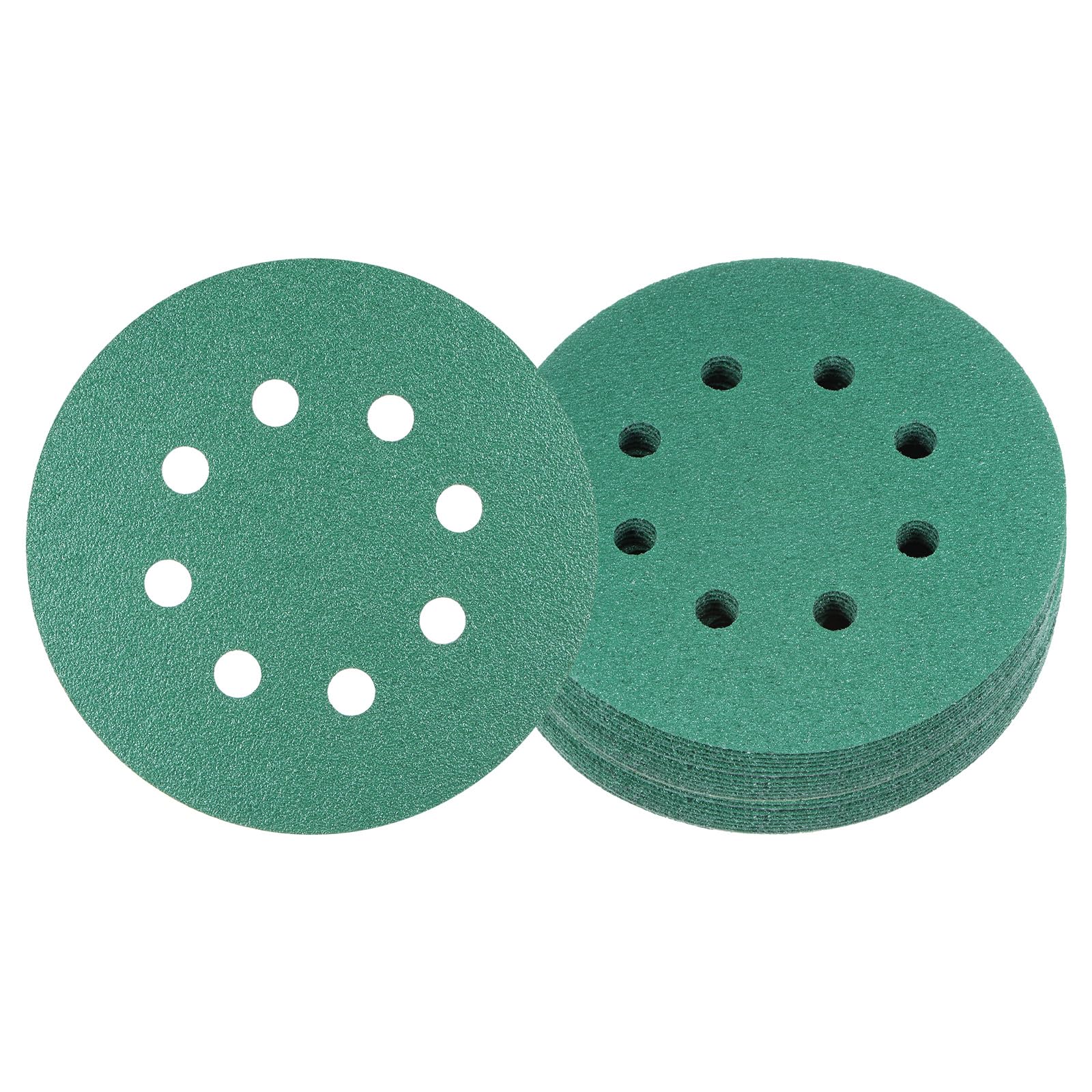 Kozelo 25pcs Green Film Sanding Discs - [5 Inch 80 Grits 8 Hole ] Round Aluminum Oxide Hook & Loop Wet Dry Sander Pads for Wood Metal Polishing Use| Zirconium Corundum Sandpaper