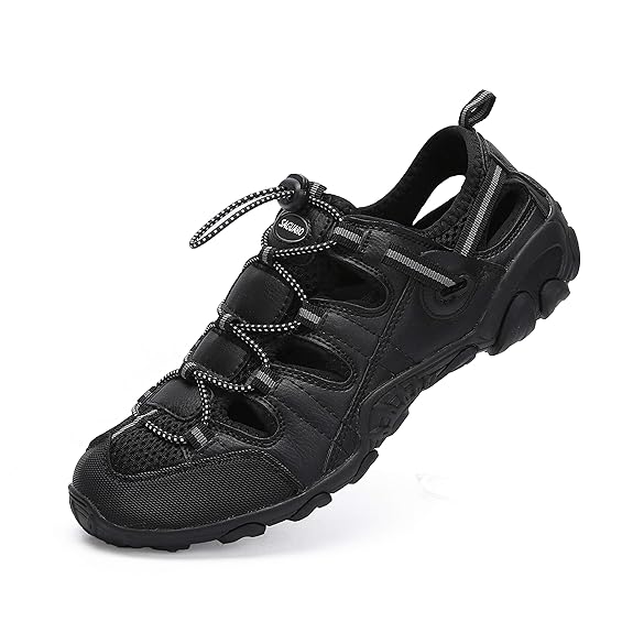 Trekkingschuhe Herren Sandalen Sommer Wanderschuhe Männer Atmungsaktiv Outdoor Leder Mesh Schnellverschluss