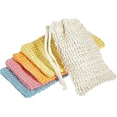 5 Pieces Soap Saver Bag Cotton Linen Exfoliating Soap Pouch for Foaming and Drying, Shower, Scrubber(9 x 14 cm,White, Pink, Blue, Yellow, Orange)