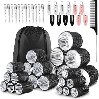 Caija-H Hair Rollers Set 50Pcs with Clips, 4 Sizes Nylon Eco-Friendly