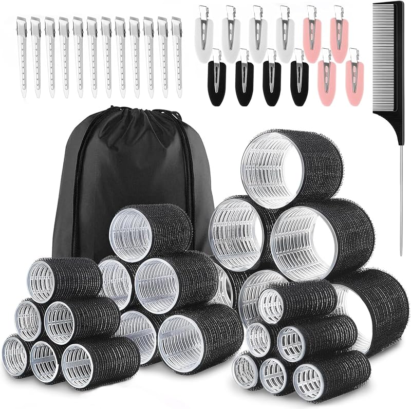 Caija-H Hair Rollers Set 50Pcs with Clips, 4 Sizes Nylon Eco-Friendly