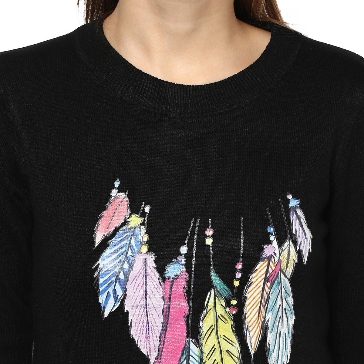 camey women's fashion stretchy round neck black long sleeve pullovers sweaters top