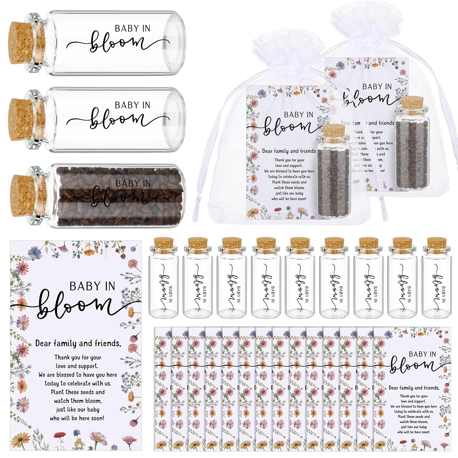 Photo 1 of (used)(incomplete) Liliful 25 Set Baby in Bloom Baby Shower Party Favors for Guests Seed Organizer Glass Bottles with Cork Stopper