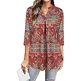 BEPEI Womens Tops Dressy Casual 3/4 Sleeve Blouses V Neck Business Work Shirts