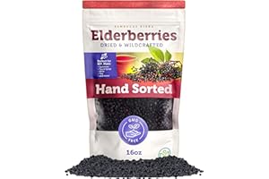 PURIFY LIFE Dried Elderberries - 1lb Bulk - Hand-Sorted, Wildcrafted, Natural, Non-GMO, Whole European Immune System Support for Black Elderberry Syrup, Gummies, Jelly, Tea, Wine, Raw Sambucus, One Pound