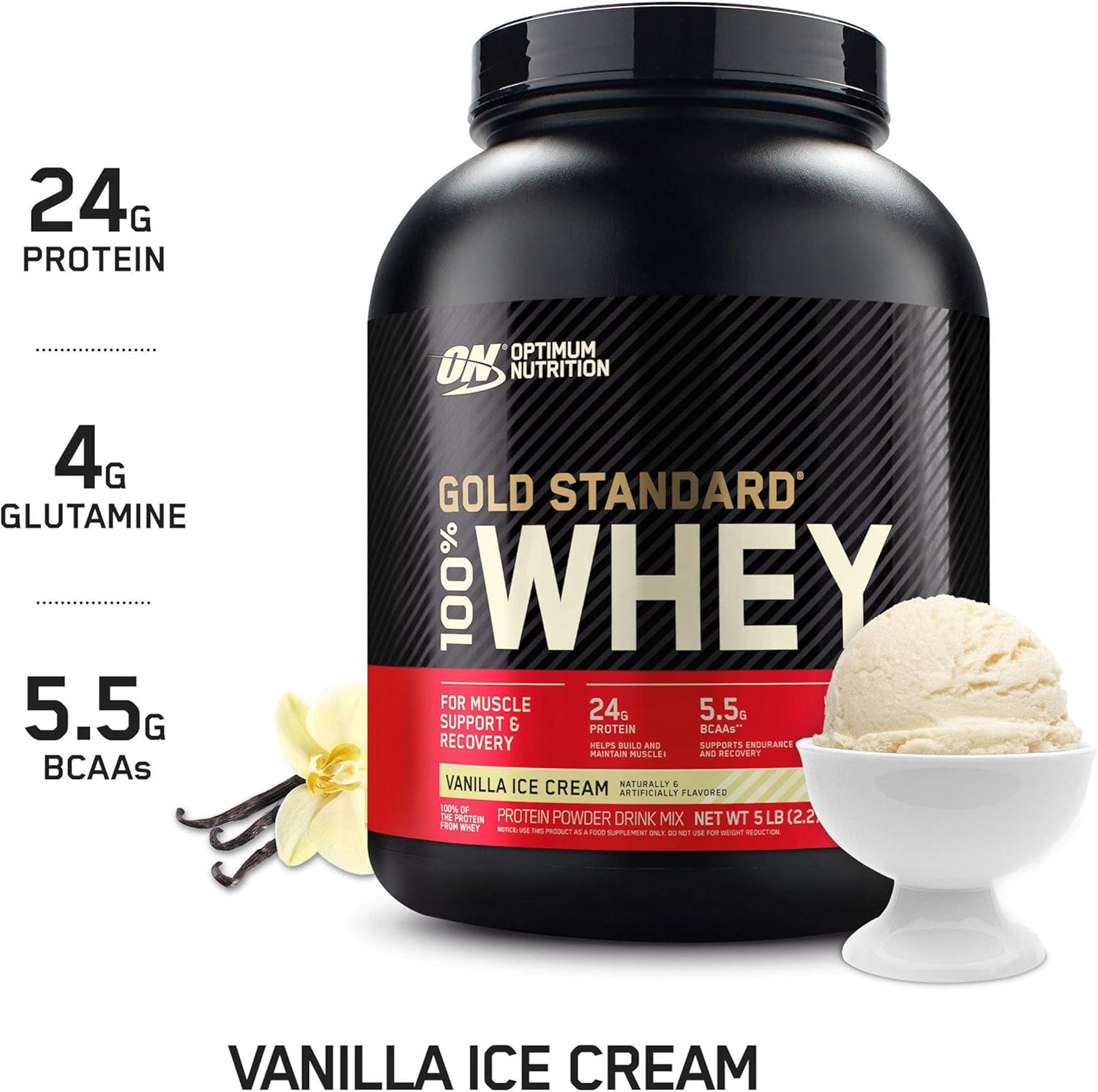 Optimum Nutrition Gold Standard 100% Whey Protein Powder, Vanilla Ice Cream, 5 Pound (Packaging May Vary): Health & Personal Care