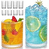 Hobnail Drinking Glasses Set of 8, 12 oz Highball Glasses & 10 oz Cocktail Glasses, Embossed Vintage Kitchen Glassware, Dishwasher Safe Glasses Drinking Set for Whiskey, Juice, Cocktails, Beer