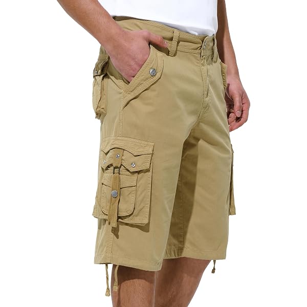BEST SOUTH Mens Cargo Shorts with 8 Pockets Casual Long Blew Knee