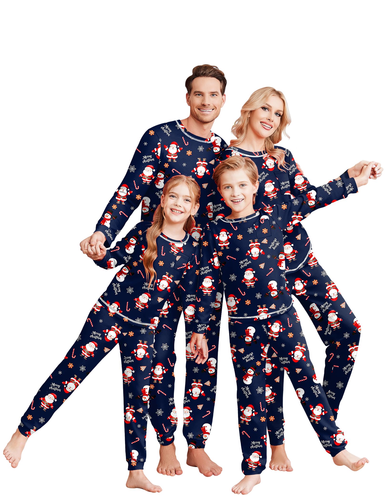 View 1 of 1 PCS Ekouaer Family Christmas Pajamas Matching Sets Long Sleeve Holiday Pjs Sleepwear 2 Piece Lounge Sets Navy Santa & Snowman Kids 4 Years-5 Years