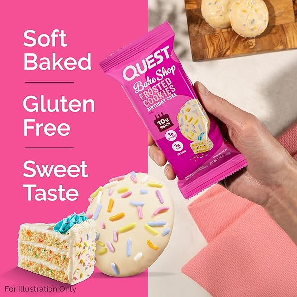 QUEST NUTRITION FROSTED COOKIES TWIN PACK, BIRTHDAY CAKE, 1G SUGAR, 10G PROTEIN, 1G NET CARBS, GLUTEN FREE, 16 COOKIES