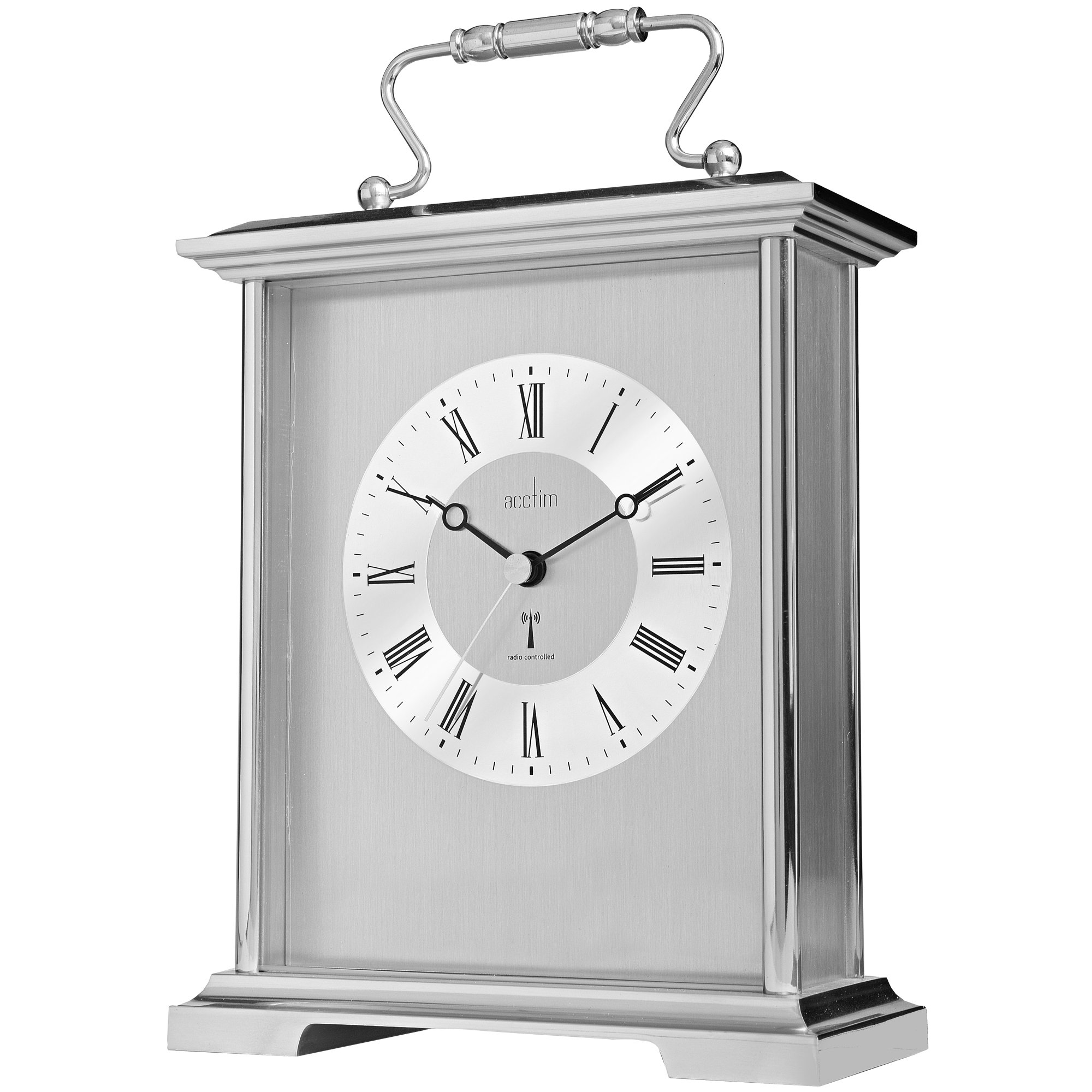 Acctim Althorp Mantel Clock Radio Controlled Quartz Polished Metal Carriage Clock Silver