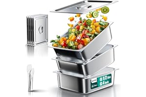 WantJoin Steam Table Hotel Pans with Lid 1/2 Half Size 4 Inch Deep 3 Pack, Thickened Stainless Steel Metal Tray Sets Food Storage Container, Restaurant Chafing Dishes Commercial Buffet Warmer Catering