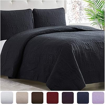Mellanni Black Bedspread Coverlet 3-Piece Oversized Quilt Set