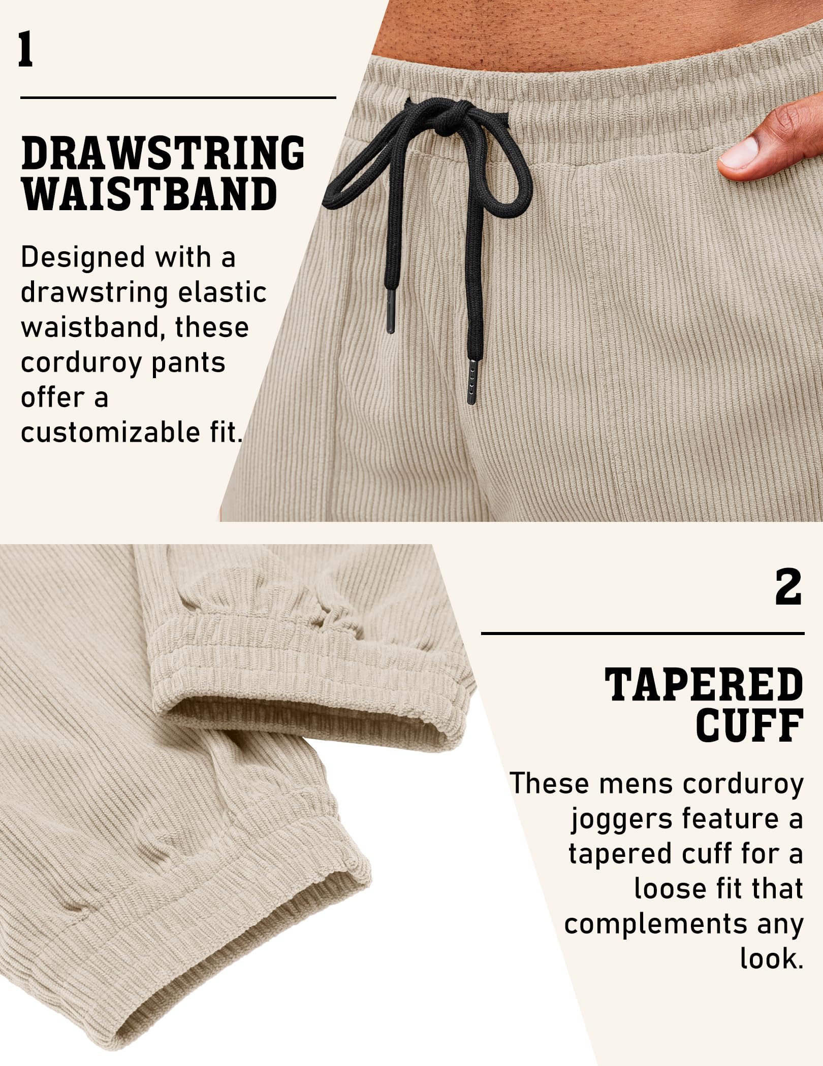 COOFANDY Mens Corduroy Drawstring Pants Casual