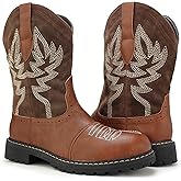 Hawkwell Women's Mid Calf Western Cowboy Cowgirl Boot Round Toe Embroidered Fashion Boots