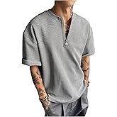 RoseSeek Men's 1/4 Zip T Shirts Short Sleeve Waffle Knit Tee Tops Casual Summer Clothes