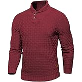 Suvifuly Mens Thermal Pullover Sweaters Long Sleeves Slim Fit Pure Cotton Sweaters Stand Collar Knitted Buttons Winter