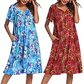 Ekouaer 2 Pack House Dresses for Women with Pockets Short Sleeve Moo Moos Floral Print Mumu Dresses