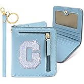 COSHAYSOO Small Wallet for Women Teenager Girl Personalized Initial Gift Preppy Letter Monogrammed Patch Mini Purse Waterproof for Travel Credit ID Cards Cash Holder Novelty Organizer Blue G