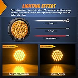 Nilight 4Inch Round Trailer Tail Light 2PCS 24LED