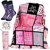 FuWeave 4 Pcs Flamingo Valentine's Day Women Gifts 20 oz Tumbler with Straw Flamingo Lover Throw Blanket Novelty Sock Bracelet Gift for Valentine's Day Birthday Teacher