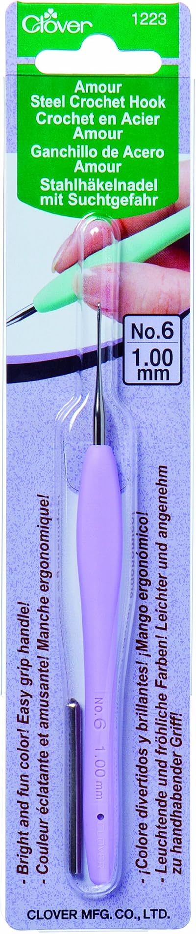 Clover Amour Crochet Hook 1.00 mm Steel Purple Easy Grip Handle