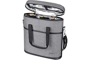 Tirrinia Insulated Wine Gift carrier - 3 Bottle Travel Wine Carry Cooler Tote Bag with Handle and Adjustable Shoulder Strap, Grey