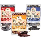 Dried Chile Peppers Variety Pack 12oz Ancho Guajillo Pasilla Mexican Chili | Ancho: sweet smoky. Guajillo: fruity. Pasilla: e