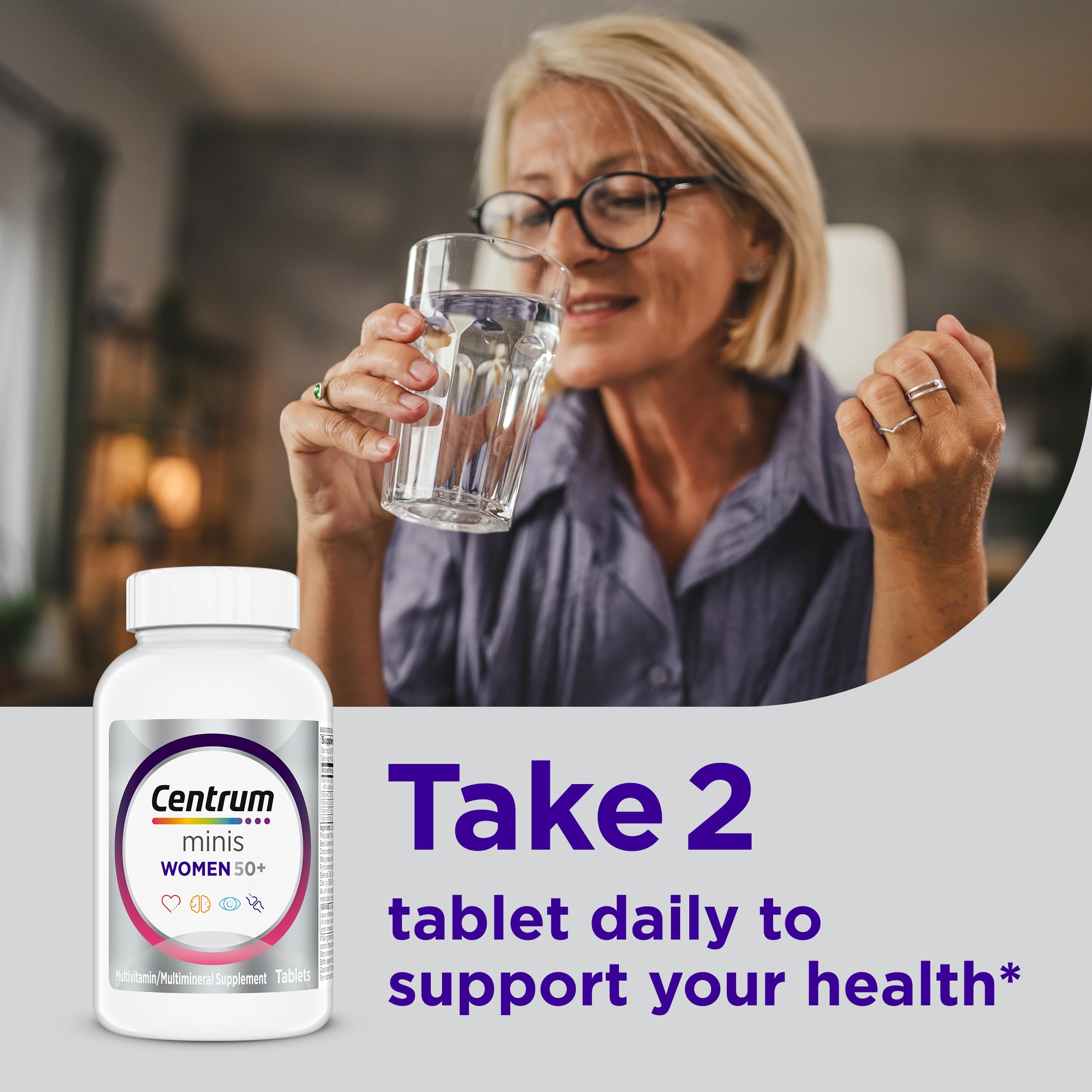 Centrum Minis Silver Women's Multivitamin for Women 50 Plus, Multimineral Supplement with Vitamin D3, B Vitamins, Non-GMO Ingredients, Supports Memory and Cognition in Older Adults - 280 Ct