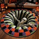 3D Halloween Rug, Ghost Skeleton vortex quilted 3D Optical Illusion Rugs | Candy Corn Abyss Quilted Round Mat with Spooky Depth Design Crystal Velvet Soft & Durable Fabric Non-slip（24INCH skull）