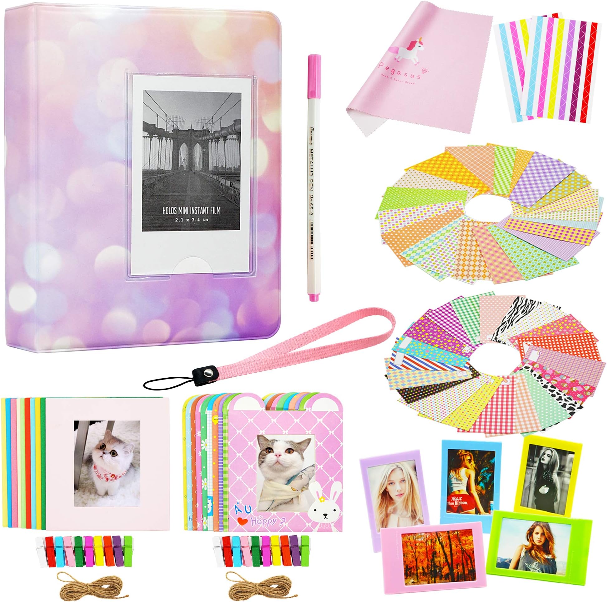 YosunyMini Photo Album 64 Pockets for 2X3 inch Photo,for Fujifilm Instax Mini11 Mini9 8+ 7s 25 50s 70 90 Liplay Instant Camera,Polaroid PIC/Snap/Kodak/HP Sprocket (64 pocket set, Pink set)