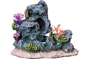 majoywoo Colorful Coral Reef for Aquarium Decor, Goldfish Betta Fish Cave Hideout, Artificial Fish Tank Accessories with Two Water Plants
