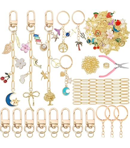 Charm Keychain Making DIY Keychain Making Kit Gold | 60 Charms 8